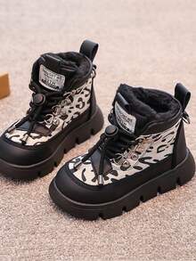 2025 Winter New Kids Outdoor Snow Boots, Waterproof Leather Short Tube Boots, Mid-Large Children's Thick Warm Boots, Anti-Slip