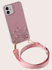 Ốp lưng điện thoại trang trí đính sequin màu hồng táo Baby có dây đeo tương thích với iPhone 11, iPhone 13, iPhone 14 Pro Max - Hồng - Xem 3