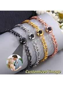 Customized Heart-Shaped Photo Projection Stainless Steel Bracelet, Couples' Accessory, As Christmas, Valentine's Day Or Anniversary Gift For Couples And Family
