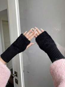 1pc Unisex Y2K Style Fashionable Fingerless Fluffy Knit Gloves, Suitable For Streetwear, Party, Autumn & Winter Outdoor, Cold-Proof And Warm - Gloves - View 7