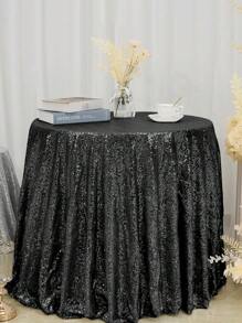 1pc Round Sequin Tablecloth, Glitter Gold Draping Sequin Fabric Tablecloth For Wedding, Birthday Party, Bridal Shower