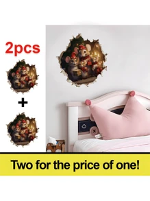 2 pièces Sticker mural de Noël souris avec cadeaux, autocollant mural PVC imperméable, autocollants adhésifs pour décoration de maison pour salon, chambre à coucher, salle de classe, salle de bain, décoration de vacances saisonnière