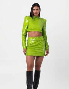 Short Skirt With Wide Waistband, Green Labrava Sequin - màu xanh lá - Xem 4