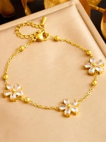 1 套镀金不锈钢水钻和透明花链手链、耳环和项链首饰套装情人节、妈妈、母亲、母亲节、礼物