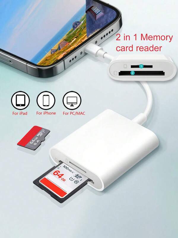 SD Card Reader Compatible With Iphone IPad Camera, Dual Card Slot Memory Card Reader Supports SD And TF Cards Tracking Camera Viewer SD Card Adapter Portable Micro SD Card Reader No App Required Plug And Play