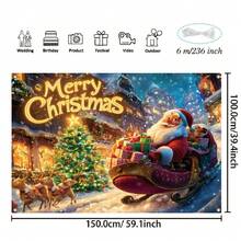 1 件，圣诞节聚酯纤维横幅，有趣的圣诞老人雪橇之旅礼物递送，节日冬季风景派对氛围，户外节日家庭花园装饰，摄影道具，适合一般场合，无需电力，无羽毛 -，圣诞节 - 多色 - 查看 2