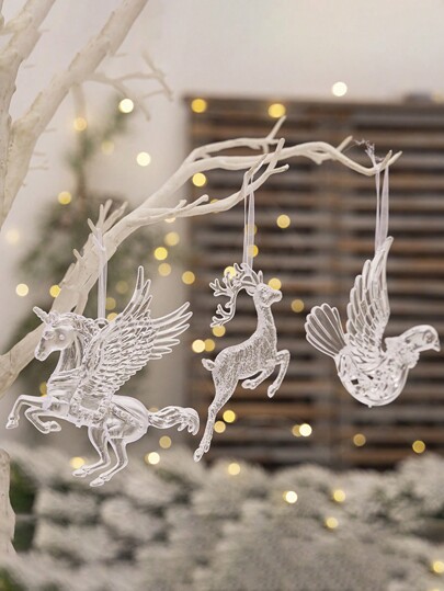 1 Pc Unicorn And Elk Acrylic Transparent Pendant, Vibrant Tree Decorations, Perfect For New Year Party Decor, And Holiday Celebrations Best Gifts Birthday Home Decor Christmas Decorations Room Decor Christmas Winter