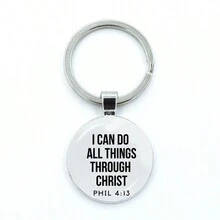 Bible Verse Key Chains Faith Keychain Glass Cabochon KeyRing Bag Car Scripture Quote Christian Key Chain Inspirational Jewelry Halloween - Antique Silver - View 3