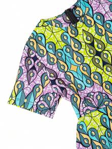 African Short Sleeve Ankara Print Midi Dress - Multicolor - View 3