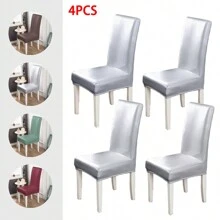 1/2/4/6 件套 PU 皮革弹力餐椅套，防水座套，适用于家庭酒店餐厅，四季通用椅套 - 彩色 - 查看 15