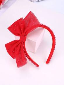 1 pieza Diadema con lazo rojo, blanco y rosa para niñas, elegante banda para el cabello con perlas falsas, accesorio decorativo para el cabello para adolescentes - Multicolor - Ver 13