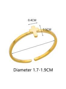 十字架裝飾開口戒指 - 金黃色 - 查看 4