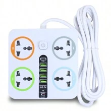 Extensión Multicontacto cuadrada con 4 Salidas de Enchufe y 4 salida USB 3.0 Carga Rápida 2 metros de Cable - Blanco - Ver 2