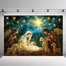 1 件，圣诞节诞生摄影背景 - 用于教室、办公室和节日照片的传统装饰 - 带有展位道具和壁挂标志的传统横幅，圣诞节