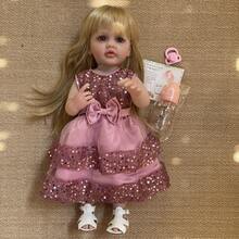 1 件 22 英寸可爱重生婴儿娃娃全身柔软硅胶乙烯基女孩长发和可爱连衣裙防水娃娃玩具适合生日和圣诞节礼物 - 3 种款式 - 彩色 - 查看 13