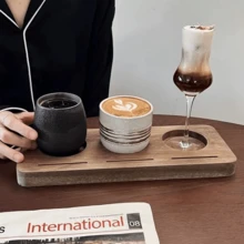 Three-Hole Coffee Cocktail Tasting Cup Holder, Table Top Tray For Snacks, Breakfast Tray, Cheese Tray, Cocktail Tray,Table Decoration, Home Decoration, Christmas Gift, Dining Table, Living Room Accessories, Gifts For Friends, Gifts For Family - Ginger - View 5