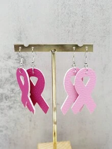 1pair/4pairs Breast Cancer Awareness Pink Ribbon PU Leather Earrings, Charity Event Donation Gift