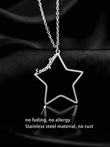 Customized Stainless Steel Five-Pointed Star Couple's Name Necklace, Personalized Simple Gold Star Letter Pendant Necklace, Suitable For Daily Wear, Parties, Christmas, Halloween, Gifts For Friends And Lovers