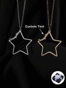 Customized Stainless Steel Five-Pointed Star Couple's Name Necklace, Personalized Simple Gold Star Letter Pendant Necklace, Suitable For Daily Wear, Parties, Christmas, Halloween, Gifts For Friends And Lovers