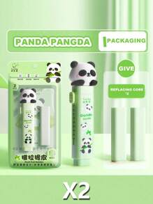 1 Set New Cute Cartoon Push Eraser (With 2 Refills), Push And Pull Debris-Free Eraser, Clean, Students Specifically Designed Eraser, No Traces After Erasing, Creatively Designed Cartoon Appearance, Suitable For Kindergarten, Elementary School Students From 1st To 3rd Grade