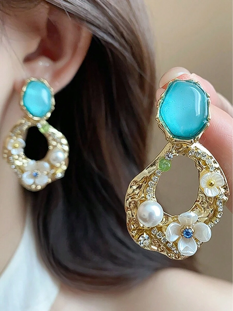 Andkiss 水鑽和花朵裝飾耳環 - 彩色 - 查看 1