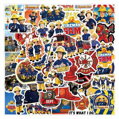55pcs Fireman Sam Graffiti Stickers, Suitable For Decorating Skateboard, Computer, Water Cup, Helmet, Desk, Phone Case, DIY Creative Stickers