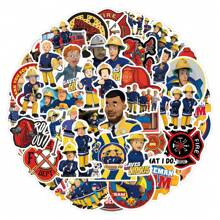55pcs Fireman Sam Graffiti Stickers, Suitable For Decorating Skateboard, Computer, Water Cup, Helmet, Desk, Phone Case, DIY Creative Stickers