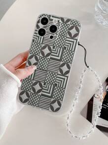 Perforated High Transparency Old Money Floral Pattern 1 Painted Anti-Fall Soft Phone Case With Handmade Beaded Bracelet,International Version, Not The Domestic Version - Multicolor - View 3