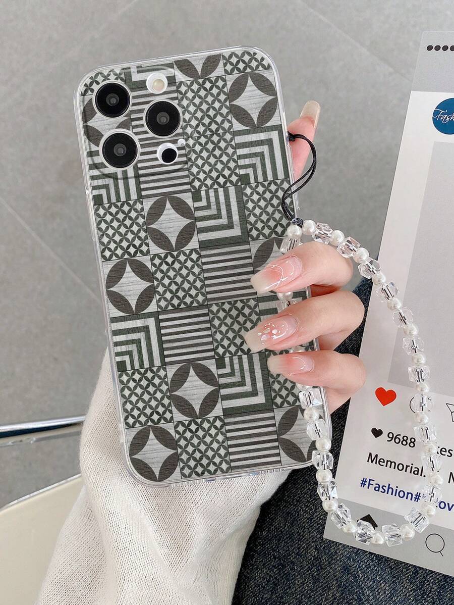 Perforated High Transparency Old Money Floral Pattern 1 Painted Anti-Fall Soft Phone Case With Handmade Beaded Bracelet,International Version, Not The Domestic Version - Multicolor - View 1