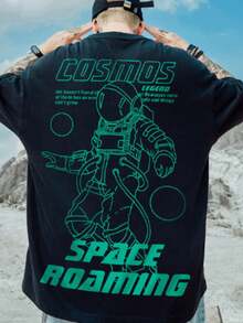 Space Cosmos Astronaut Streetwear Skate T-Shirt Unisex Men Women 100% Cotton Premium Streetwear Top New Release Fast Shipping Various Colors!! Plus Size - 黑色 - 查看 2