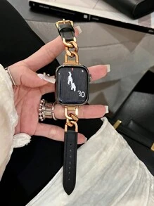 1 件兼容 智能表带 AppleWatch 表带黑色表带金属链缝皮革表带 AppleWatch 表带兼容 SS11 10 S8 9 Niche Advanced SE567321 代 Ultra2/1/3 适用于 38mm 40mm 41mm 42mm 44mm 46mm 49mm 女款新款低调迷人搭配玫瑰金金属超时尚百搭适合腕周 155cm-215cm。 - 黑玫 - 查看 10