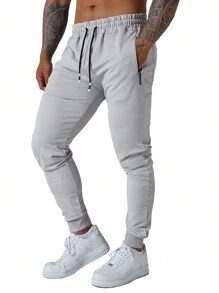 3 Pcs Mens Jogger Sweatpants With Drawstring Zipped Pockets Athletic Track Pants For Gym Running Workout - Black+Lightgrey+Khaki - View 5