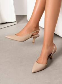 Women's Kitten Heels Slingback Pumps Closed Pointed Toe Low  Stiletto Heels Party Wedding Sexy Casual Dress Shoes - 米色 - 查看 1