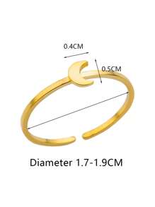 月亮形狀不銹鋼開口戒指適合女士,簡約風和時尚,可調尺寸 - 金黃色 - 查看 4
