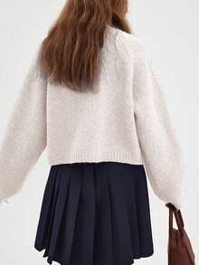 Áo len cardigan cổ chữ V thường ngày cho nữ, mùa thu đông - Màu be - Xem 2