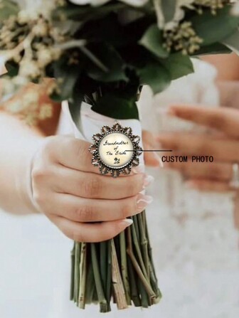 1 st anpassade bröllopsfoton, bukettberlock, traditionell brudbukettberlock, rund brosch, julklapp