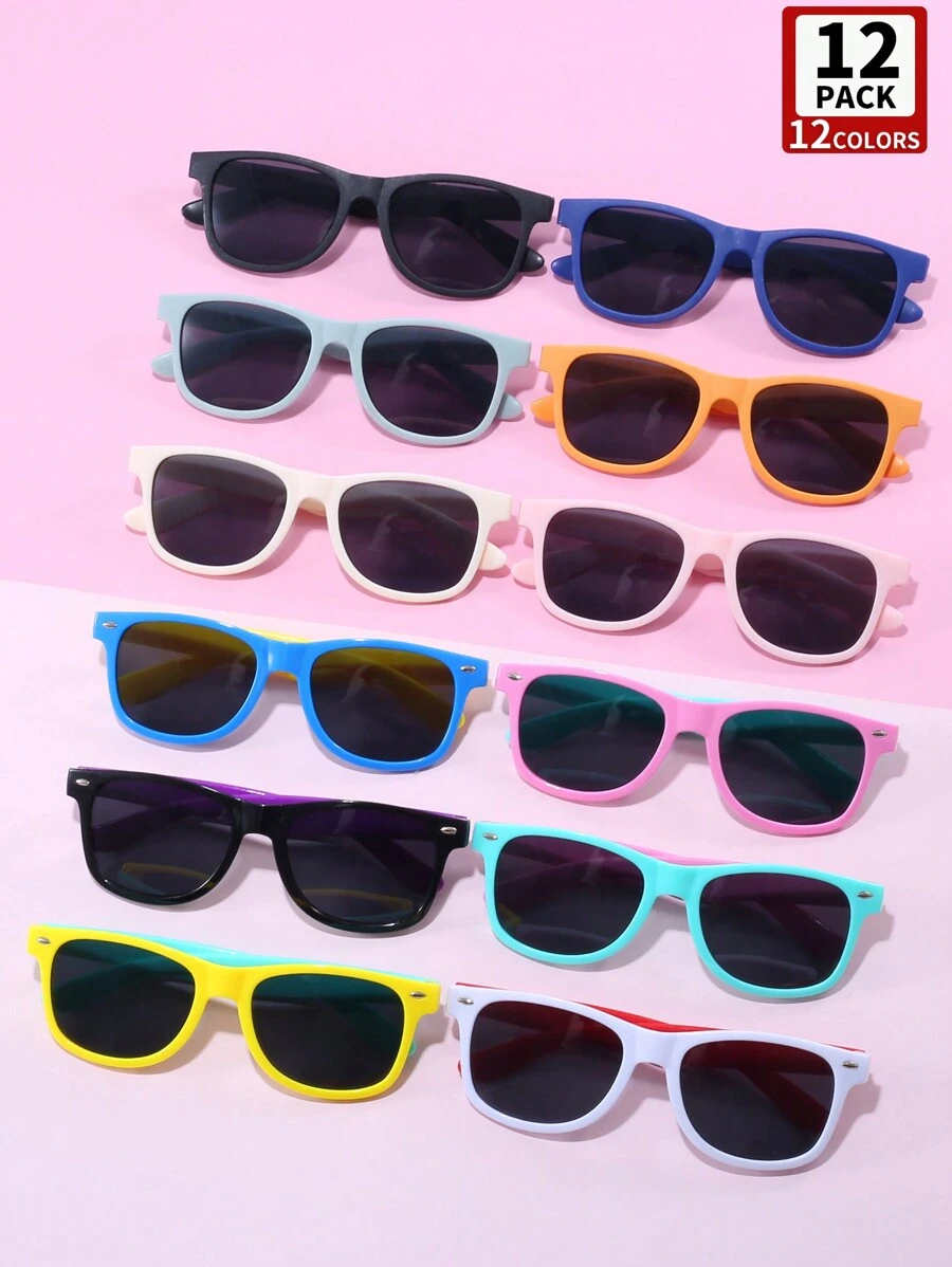 12 件复古方形眼镜，适合男孩女孩儿童，个性化便携式时尚装饰眼镜，夏季泳池海滩派对毕业生日礼物 - 12副 - 查看 1