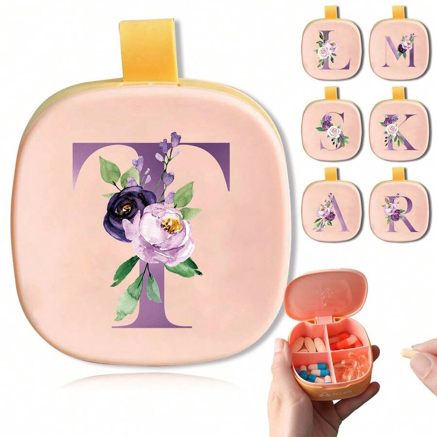 Hộp đựng thuốc du lịch, hộp đựng thuốc nhẹ, di động, chống thấm nước, đựng thuốc, vitamin, dầu cá, trong túi xách, tên viết tắt, họa tiết 26 chữ cái - Hồng - Xem 1