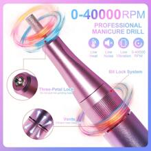 Máquina de pulir uñas portátil profesional de larga duración con anillo abrasivo, taladro portátil con enchufe USB en negro/arcoíris/plata/gris a 40000 RPM sin cable