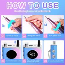 Máquina de pulir uñas portátil profesional de larga duración con anillo abrasivo, taladro portátil con enchufe USB en negro/arcoíris/plata/gris a 40000 RPM sin cable