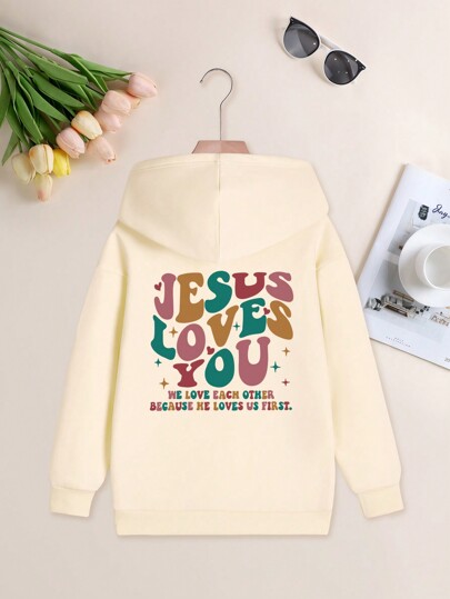 1pc Tween Girls Youth Casual Printed Pullover Hooded Sweatshirt, Warm Thermal Lined, For Autumn/Winter, Suitable For Young Students - Matching Hoodies For Your Adventure Buddy