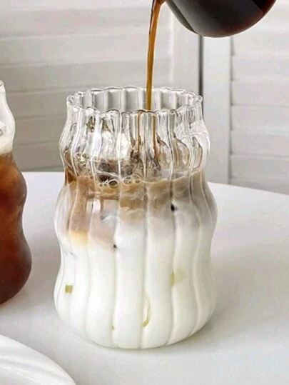 530ml Coffee Cup Without Straw, Home, Suitable For Women, Drink Milk Tea Cup, Suitable For Women, Milk Cup. Aesthetic Wave Cup, Wave Design Cup, Iced Coffee Clear Cup, Modern Unique Glass, Short Cup, Cold Drink Cup, Creative Kitchen Cup, Decorative Water Cup. Perfect For Everyday Use, Coffee And Tea Time, Home Decor, Social Occasions, Gift Ideas, Photography Props, Restaurants Or Cafes, Etc.