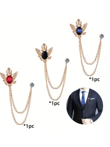 1pc Elegant Men's Brooch With Chain - Multifunctional Lapel Pin And Badge For Suits, Ties, Hats And Scarves - Red/Blue/Black