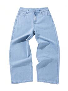 Men Casual Retro Straight Leg Denim Jeans - Baby Blue - View 2
