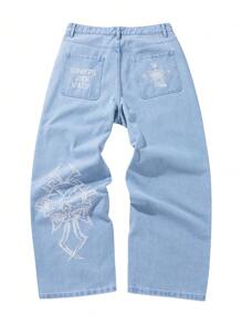 Men Casual Retro Straight Leg Denim Jeans - Baby Blue - View 3