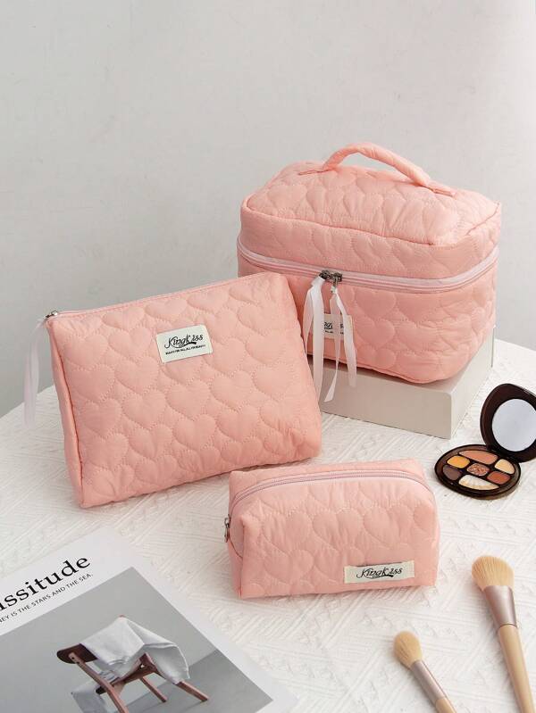 1 pieza/Set Bolsa acolchada con nube con forma de corazón blanco de otoño/invierno, bolsa de maquillaje de estilo casual y elegante, bolsa de gran capacidad y multiusos para guardar artículos como cosméticos, toallas sanitarias, monedas, llaves, auriculares, cables, cargadores, etc. Organizador de artículos de aseo, bolsa de viaje, regalo ideal para mujeres, enfermeras, niñas en la escuela y festividades.