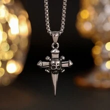 Holy Death Pendant Punk Fashion Vampire Silver Necklace Gothic Jewelry - Silver - View 17