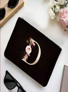 Bolsa de cosméticos con diseño de iniciales y patrón de corazones con letra, organizador de artículos de tocador, bolsa para fiesta de bodas, bolsa con cremallera para maquillaje, bolsa portátil de transporte, estuche para lápices, bolso de embrague, bolsa de maquillaje para dama de honor, organizador de cosméticos, regalos para el Día de San Valentín. Muy conveniente de usar durante los viajes, haciendo el viaje talla grande fácil. Buen regalo para amigos y familiares.