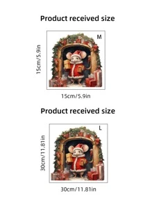 2 pièces Sticker mural de Noël souris avec cadeaux, autocollant mural PVC imperméable, autocollants adhésifs pour décoration de maison pour salon, chambre à coucher, salle de classe, salle de bain, décoration de vacances saisonnière