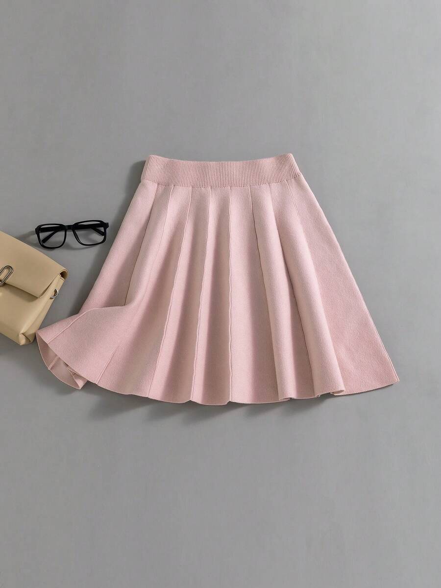 GIGOGOU Thick Autmn Winter Warm Knit  Women Sweater Skirt - Pink - View 1